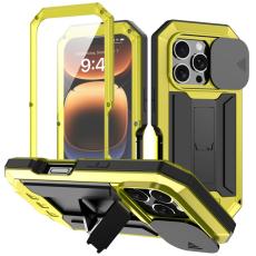 R-JUST - R-JUST iPhone 16 Pro Max Kickstand Skal Silikon+Metal+PC Gul