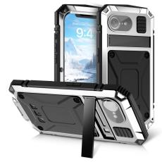 R-JUST - R-JUST iPhone 16e Skal PC + Silikon + Metall Ställ - Silver