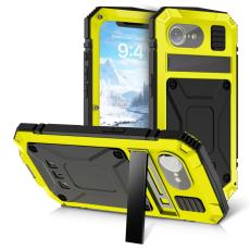 R-JUST - R-JUST iPhone 16e Skal PC + Silikon + Metallstativ - Gul