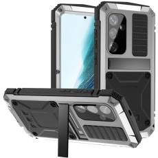 R-JUST - R-JUST Galaxy S24+ Skal Kickstand Fodral Härdat Glas Silver
