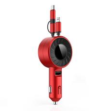 OEM - Snabbladdare 4.2A Biladapter med 3-i-1 teleskopkabel - Röd