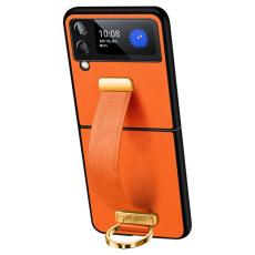 SULADA - SULADA Fashion Series Galaxy Z Flip4 Skal Waxy Läder Orange