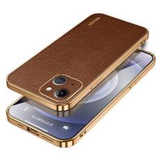 SULADA - SULADA iPhone 15 Plus Skal Electroplaterad PU Läder Kaffe