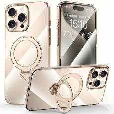 SULADA - SULADA iPhone 15 Pro Skal MagSafe Kickstand Klar PC Titanium Gold
