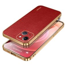 SULADA - SULADA iPhone 15 Skal Litchi Textur PU Läder + PC + TPU Röd