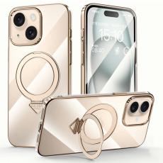 SULADA - SULADA iPhone 15 Skal MagSafe Fällbart Ställ Klart PC Titanium Gold