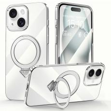SULADA - SULADA iPhone 15 Skal MagSafe Fällbart Ställ Klart PC Titanium Silver