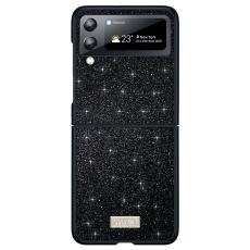 SULADA - SULADA Galaxy Z Flip4 5G Glitter Skal PU Läder Svart