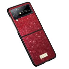 SULADA - SULADA Galaxy Z Flip4 5G Glitter Skal Röd PU Läder