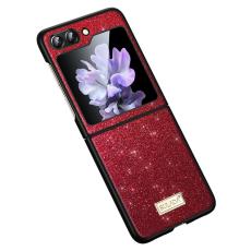 SULADA - SULADA Galaxy Z Flip5 Glitter Skal PU Läder Röd