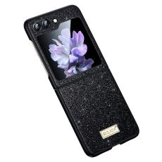 SULADA - SULADA Galaxy Z Flip5 Glitter Skal PU Läder Svart