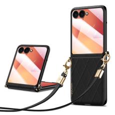 SULADA - SULADA Galaxy Z Flip7 Fodral Rhombus Läder+PC Svart