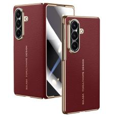 SULADA - SULADA Galaxy Z Fold7 5G Skal Äkta Läder Vinröd