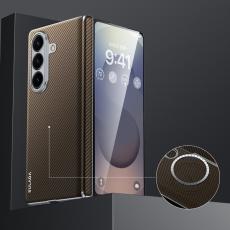 SULADA - SULADA Galaxy Z Fold7 5G Skal Läder+PC Kolfiber Brun