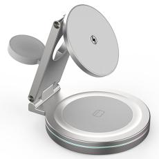 OEM - Tr&aring;dl&ouml;s laddare 3-i-1 f&ouml;r iPhone, Apple Watch, AirPods - Silver