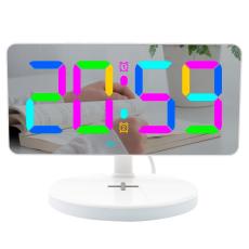 OEM - TS-3001X-B Spegel yta Digital LED-klocka 15W Trådlös laddare RGB Nattljus - Vit