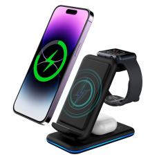 OEM - V15 3-i-1 F&auml;llbar Tr&aring;dl&ouml;s Laddare 15W f&ouml;r Mobil/H&ouml;rlurar/Klocka - Svart