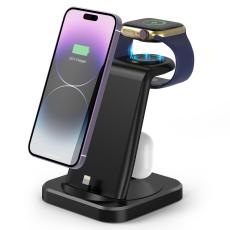 OEM - W-06 4-i-1 Laddare för iPhone 5-14, Hörlurar, Smartwatch - Svart