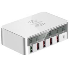 OEM - WLX-818F Trådlös laddare LED-display QC3.0 6 USB - EU-kontakt