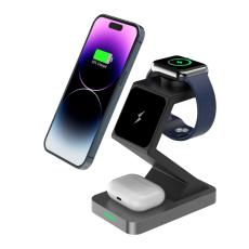 OEM - X3 15W Magnetisk Trådlös Laddare för iPhone/iWatch/AirPods - Svart