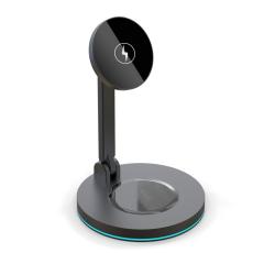 OEM - Fällbar Magnetisk Trådlös Laddare 15W Snabbladdning Ställ - Svart