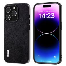 ABEEL - ABEEL Back Shell iPhone 15 Pro Skal Litchi Textur PU Läder Svart