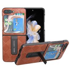 ABEEL - ABEEL Galaxy Z Flip5 Kickstand Skal PU Läder Brun