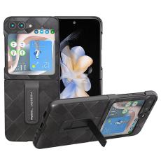 ABEEL - ABEEL Galaxy Z Flip5 Kickstand Skal PU Läder Svart
