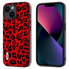 ABEEL - ABEEL iPhone 13 Skal Leopard Textur PU Läder + TPU Röd