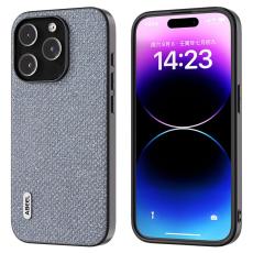 ABEEL - ABEEL iPhone 14 Pro Skal Rhinestone Textur PU Läder Grå