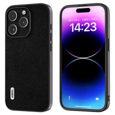 ABEEL - ABEEL iPhone 14 Pro Skal Skyddande Litchi Läder Svart