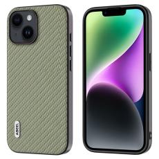 ABEEL - ABEEL iPhone 14 Skal Carbon Fiber Gr&ouml;n Anti-Scratch PU Leather