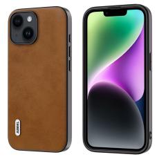 ABEEL - ABEEL iPhone 14 Skal i L&auml;derlook TPU+PC Hybrid - Brun