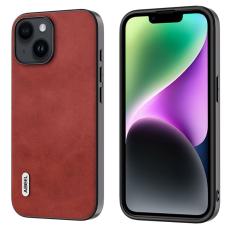 ABEEL - ABEEL iPhone 15 Fodral PU Läder TPU PC Röd Cowhide Textur