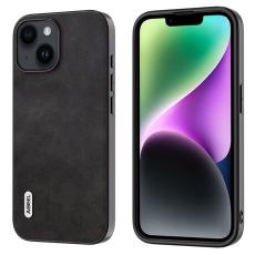 ABEEL - ABEEL iPhone 15 Fodral PU Läder TPU PC Svart Cowhide Textur
