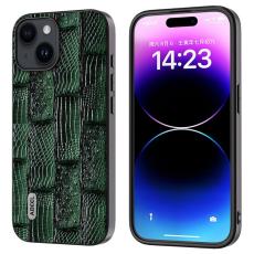 ABEEL - ABEEL iPhone 15 Fodral Shockproof Mahjong Grön äkta läder