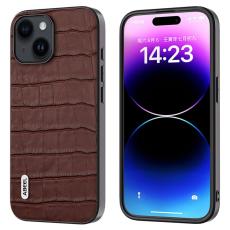 ABEEL - ABEEL iPhone 15 Plus Fodral Läder + TPU + PC Krokodil Brun