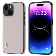 ABEEL - ABEEL iPhone 15 Plus Fodral Texturerat Äkta Läder Grå