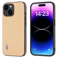 ABEEL - ABEEL iPhone 15 Plus Skal Carbon Fiber Ljusgul PU Läder