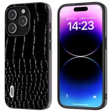 ABEEL - ABEEL iPhone 15 Pro Fodral Krokodiltextur Äkta Läder Svart