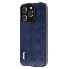 ABEEL - ABEEL iPhone 15 Pro Fodral PU L&auml;der Bl&aring; Grid Textur