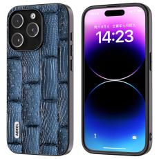 ABEEL - ABEEL iPhone 15 Pro Skal Mahjong Textur Blå Äkta Läder+PC+TPU