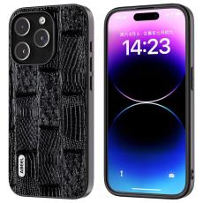 ABEEL - ABEEL iPhone 15 Pro Skal Mahjong Textur Svart Läder+PC+TPU