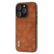 ABEEL - ABEEL iPhone 15 Pro Skal Texturerad PU Läder PC+TPU Brun