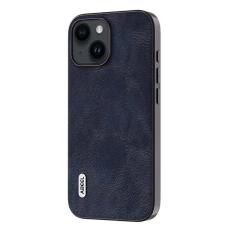 ABEEL - ABEEL iPhone 15 Skal, Läder Coated PC + TPU, Blå