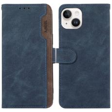 ABEEL - ABEEL iPhone 15 Skal RFID Blockering Ställ PU Läder - Blå