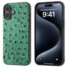 ABEEL - ABEEL iPhone 16 Fodral &Auml;kta L&auml;der + PC + TPU Gr&ouml;n Ostrich Textur