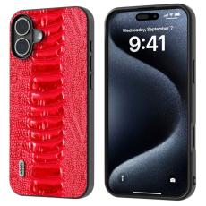 ABEEL - ABEEL iPhone 16 Plus Fodral &Auml;kta L&auml;der Krokodil R&ouml;d