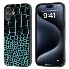 ABEEL - ABEEL iPhone 16 Plus Fodral &Auml;kta L&auml;der Krokodiltextur - M&ouml;rkgr&ouml;n