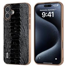 ABEEL - ABEEL iPhone 16 Plus Fodral Electropl&auml;terad Krokodil L&auml;der Svart